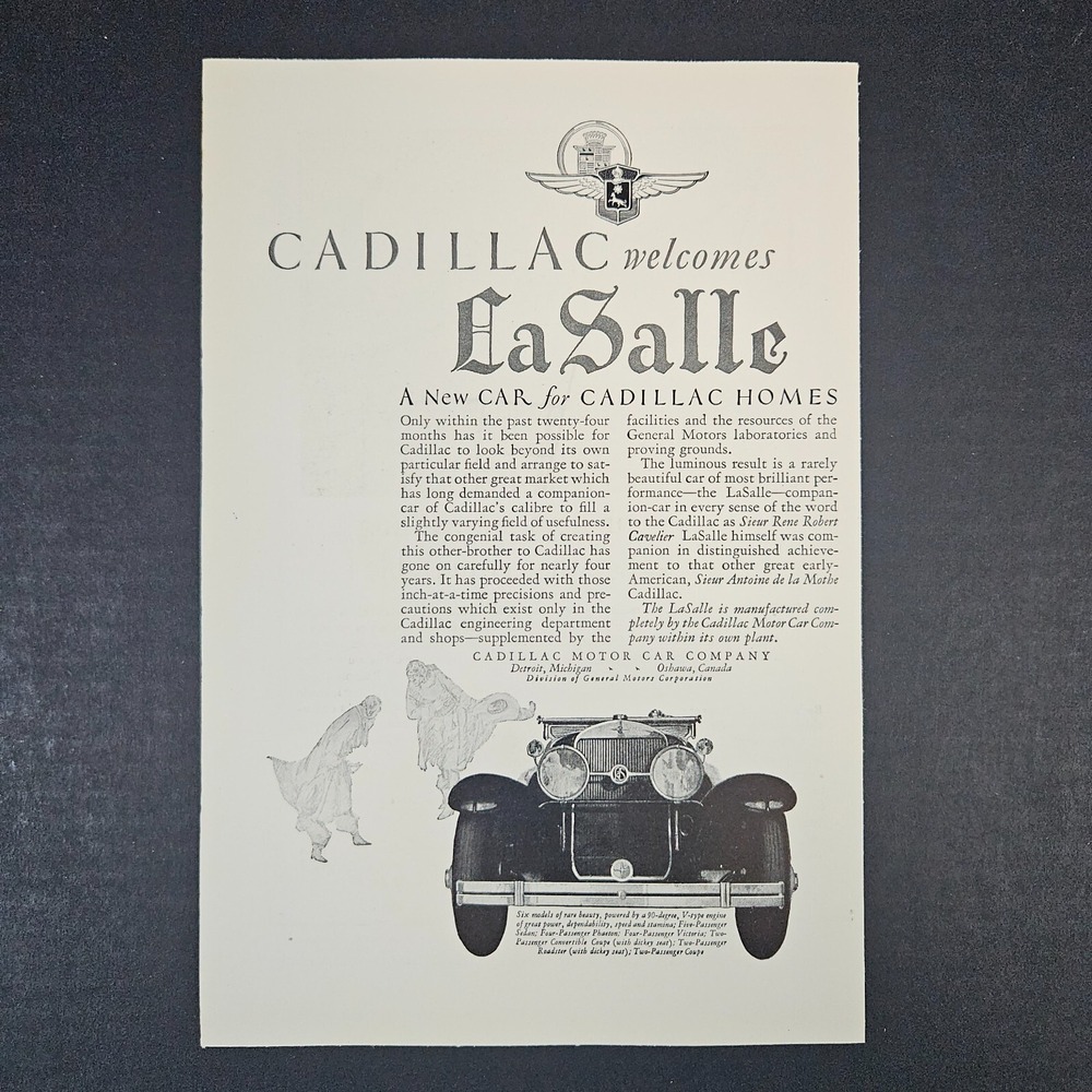 1927 Cadillac‎ LaSalle Automobile Car Vintage Print Ad Detroit MI Mancave Garage